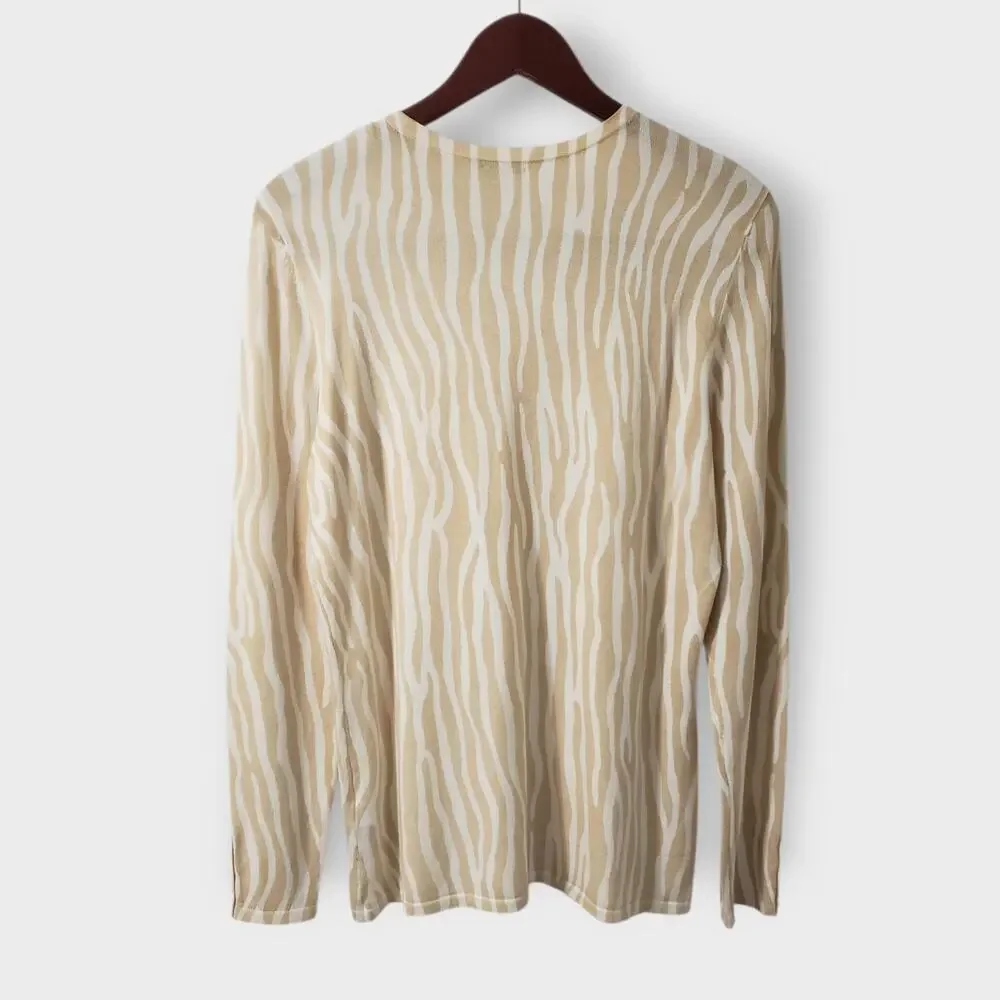 J. Mclaughlin Modal Stretch Zebra‎ Print Sweater Lightweight Tan Cream Medium